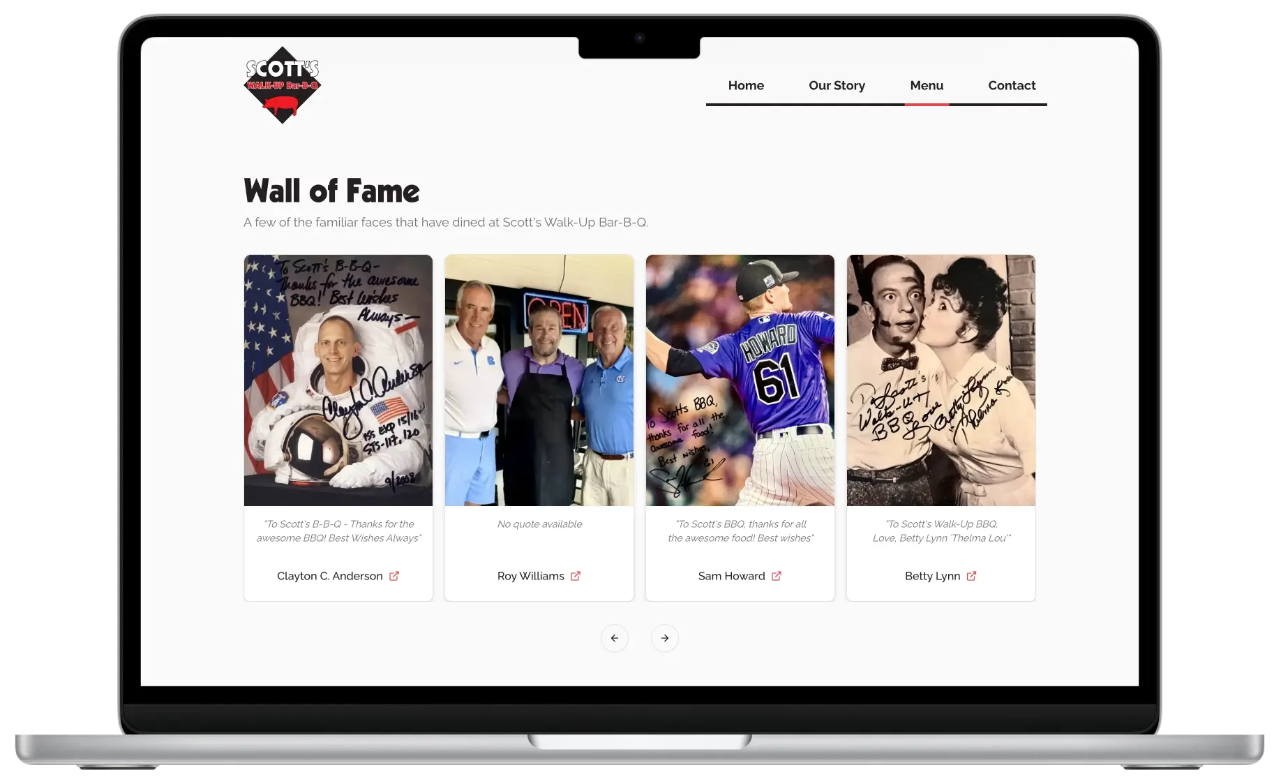 After screenshot: Scott’s Walk-Up Bar-B-Q website with an HTML menu, clear hours, and larger tap targets