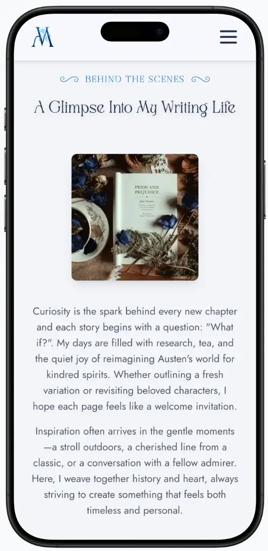 After screenshot: Melissa Anne author website with book catalog, clear navigation, and reader-focused design