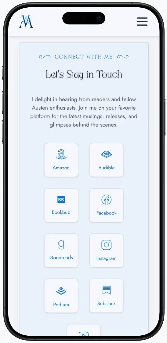 After screenshot: Melissa Anne author website with book catalog, clear navigation, and reader-focused design