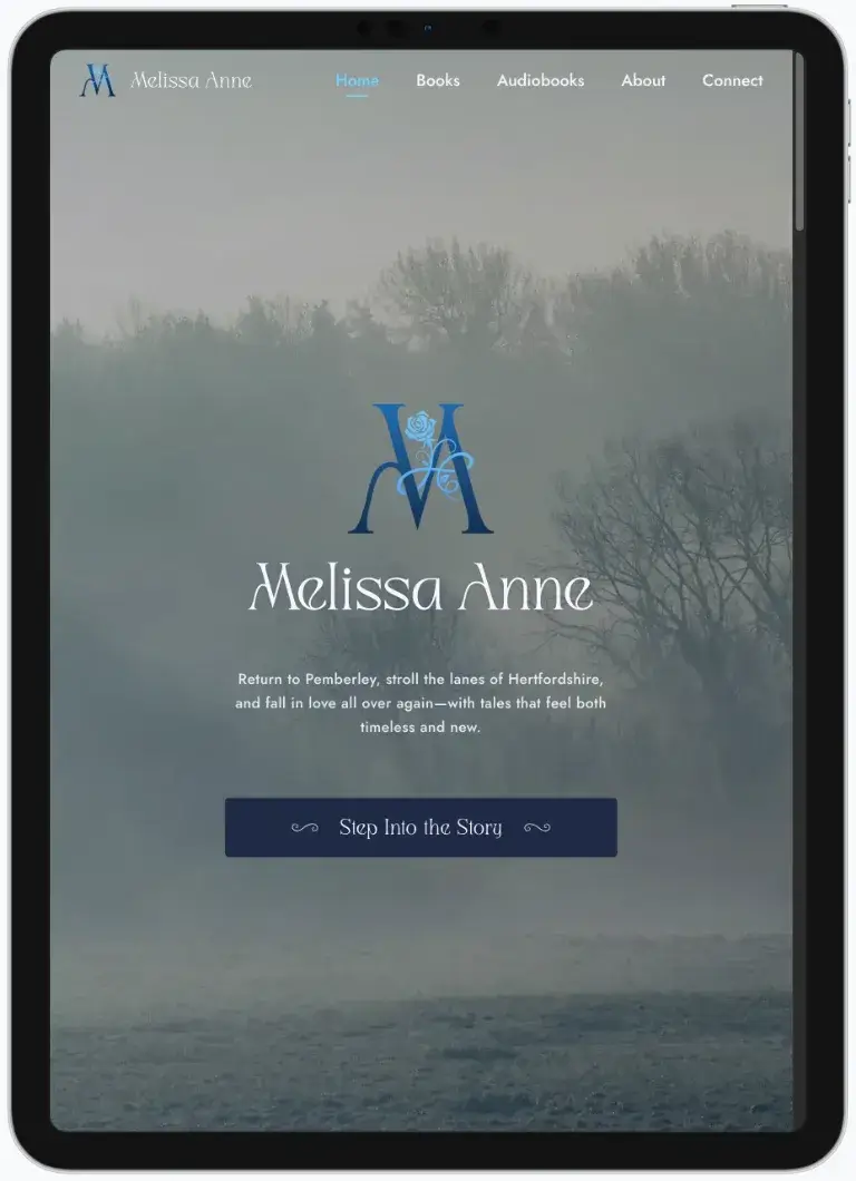 After screenshot: Melissa Anne author website with book catalog, clear navigation, and reader-focused design