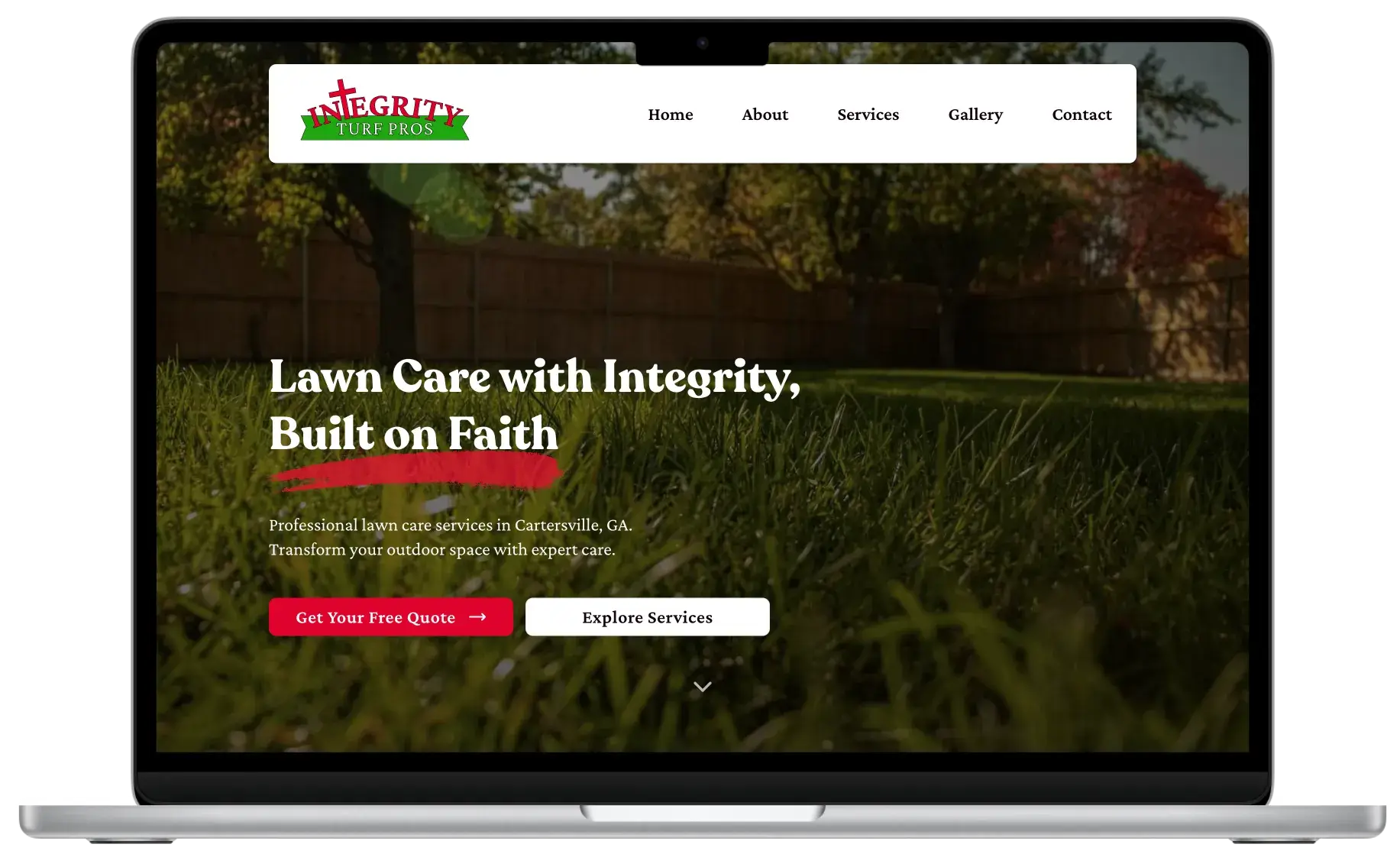 After screenshot: Integrity Turf Pros website with clear services, mobile-friendly contact, and trustworthy branding