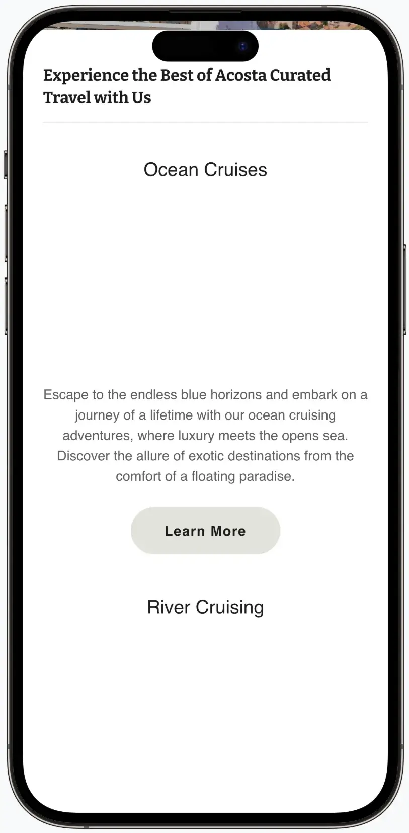 Before screenshot: Acosta Curated Travel website with GoDaddy Airo platform