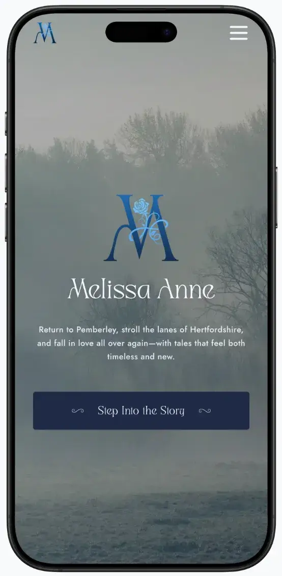 After screenshot: Melissa Anne author website with book catalog, clear navigation, and reader-focused design