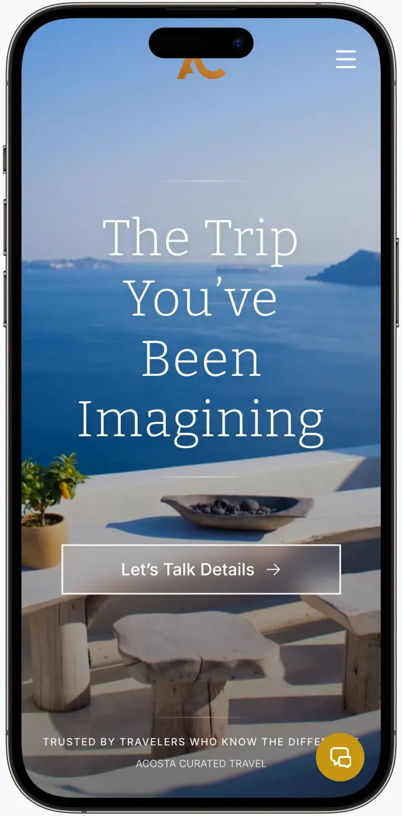 After screenshot: Acosta Curated Travel website with Knowledge Center blog, curated experiences, and sophisticated design